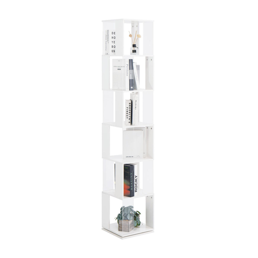 5-Tier Rotating Bookshelf with Clear Shelves – Space-Saving Storage for Living Room