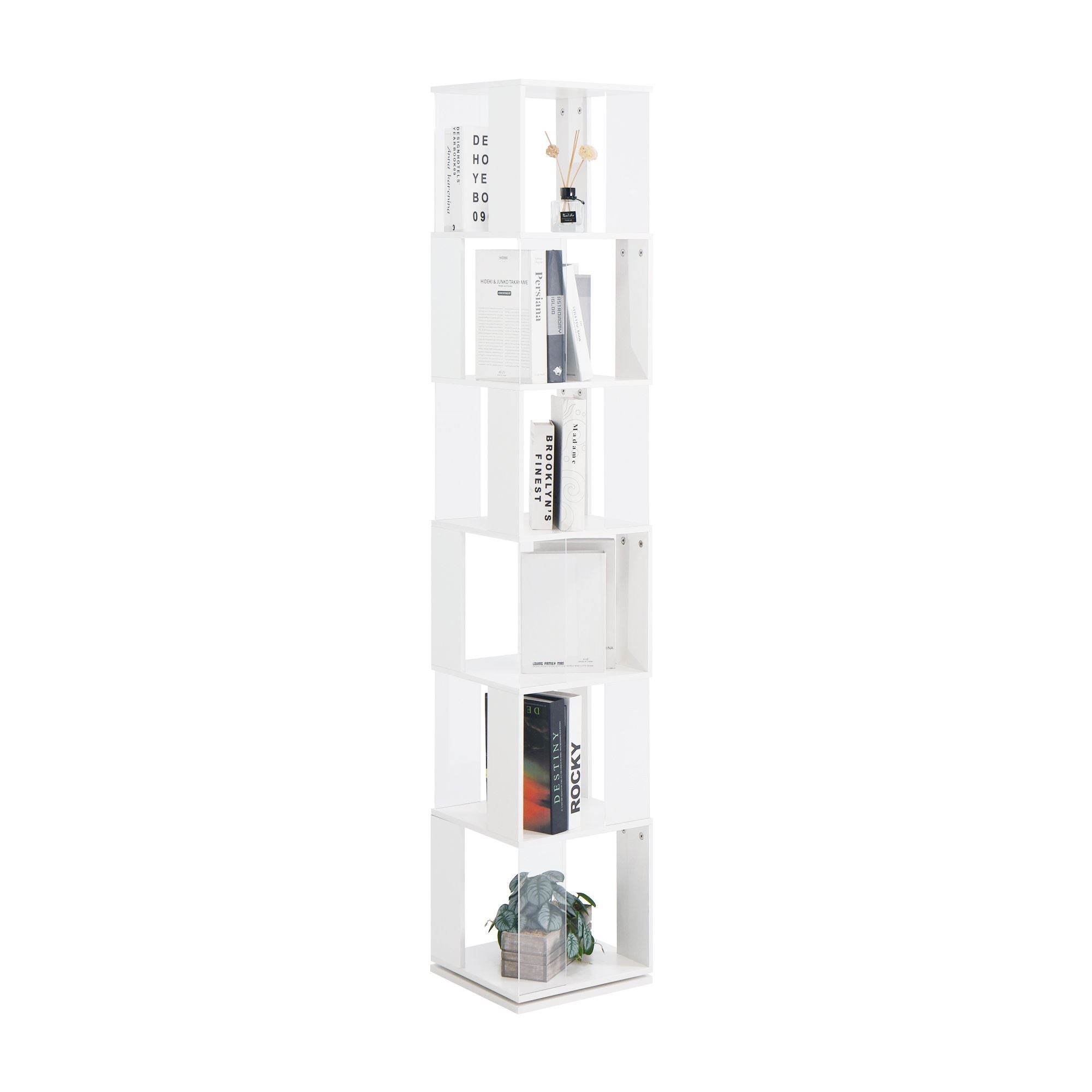 5-Tier Rotating Bookshelf with Clear Shelves – Space-Saving Storage for Living Room