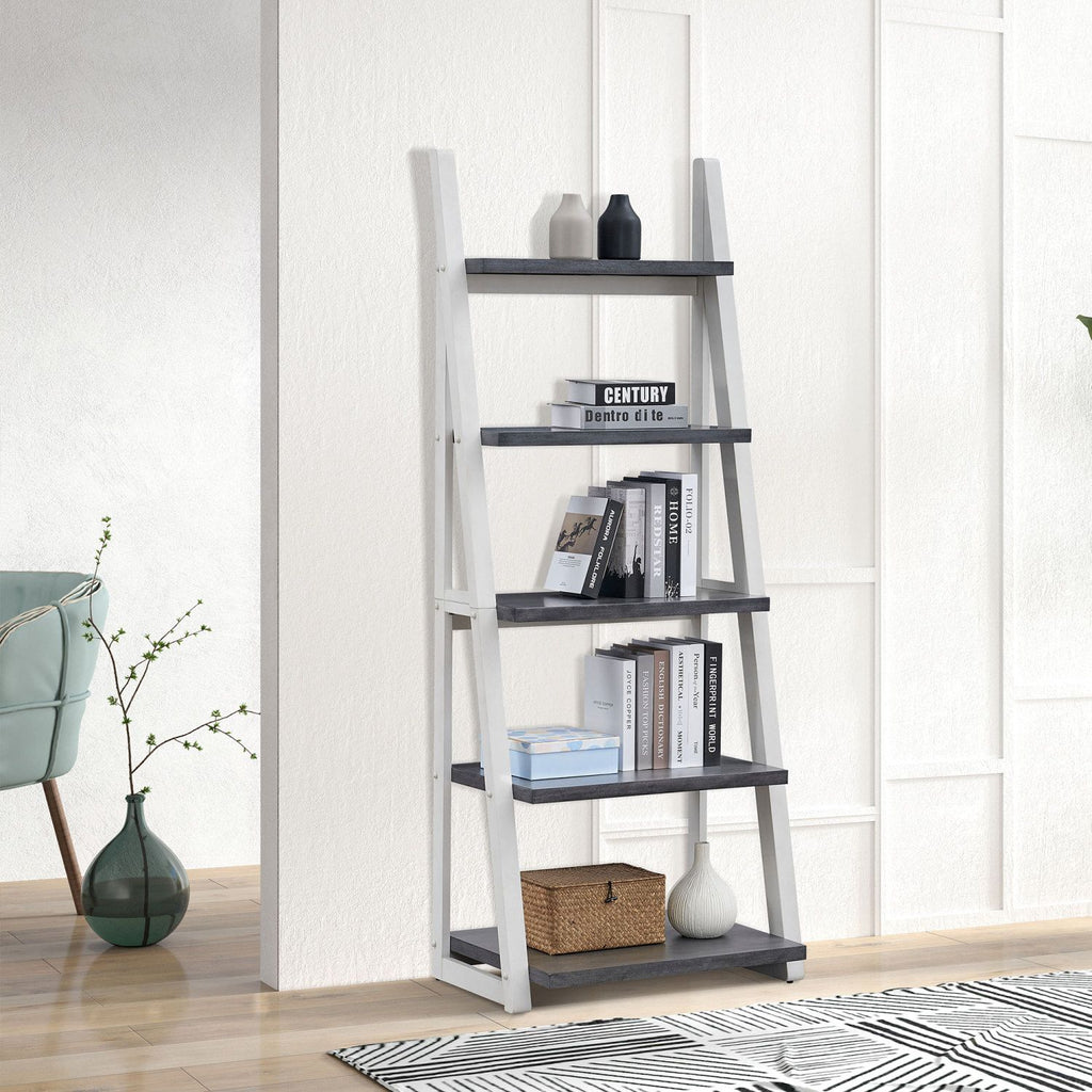 Solid Rubber Wood 5-Tier Ladder Shelf – Space-Saving Storage