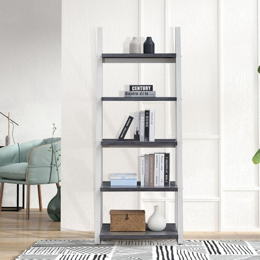 Solid Rubber Wood 5-Tier Ladder Shelf – Space-Saving Storage