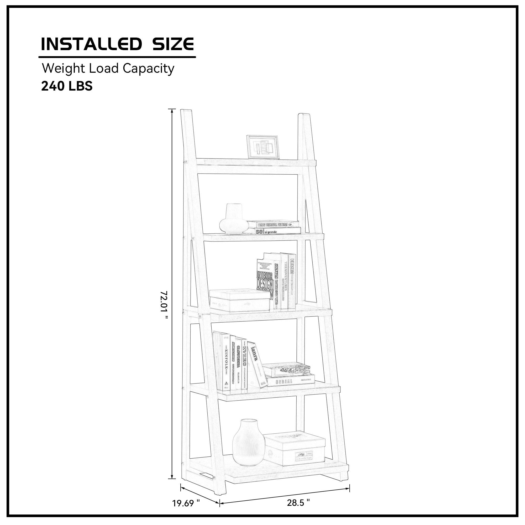 Solid Rubber Wood 5-Tier Ladder Shelf – Space-Saving Storage