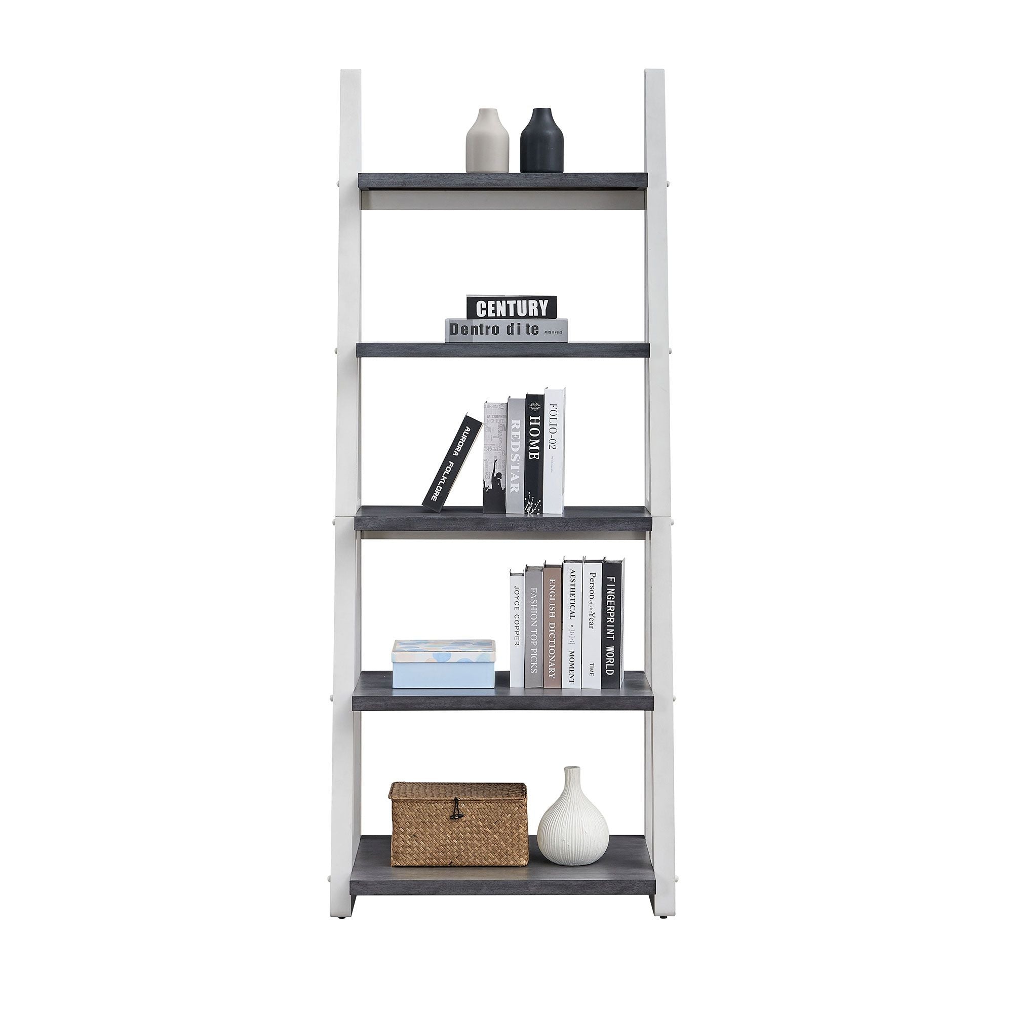 Solid Rubber Wood 5-Tier Ladder Shelf – Space-Saving Storage