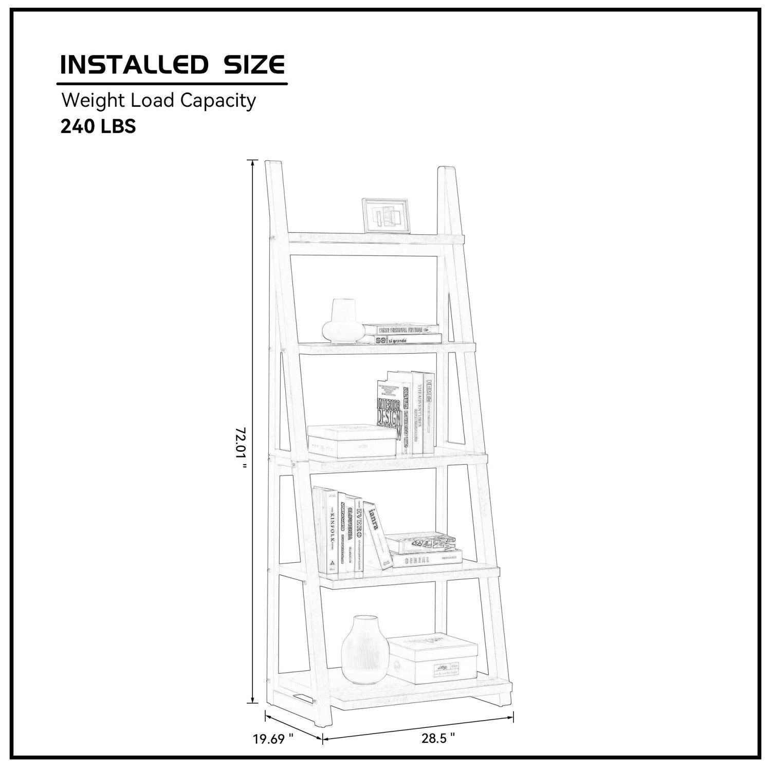 Solid Rubber Wood 5-Tier Ladder Shelf – Space-Saving Storage