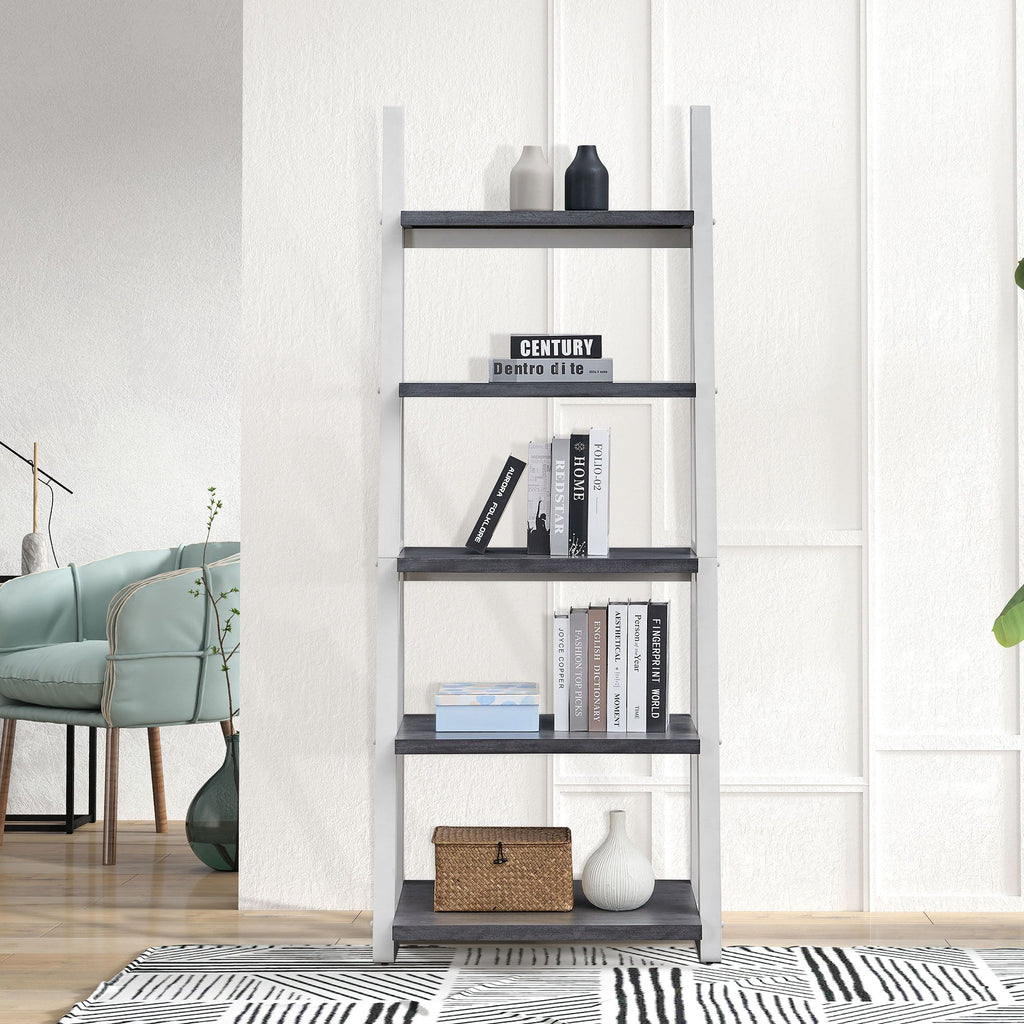 Solid Rubber Wood 5-Tier Ladder Shelf – Space-Saving Storage