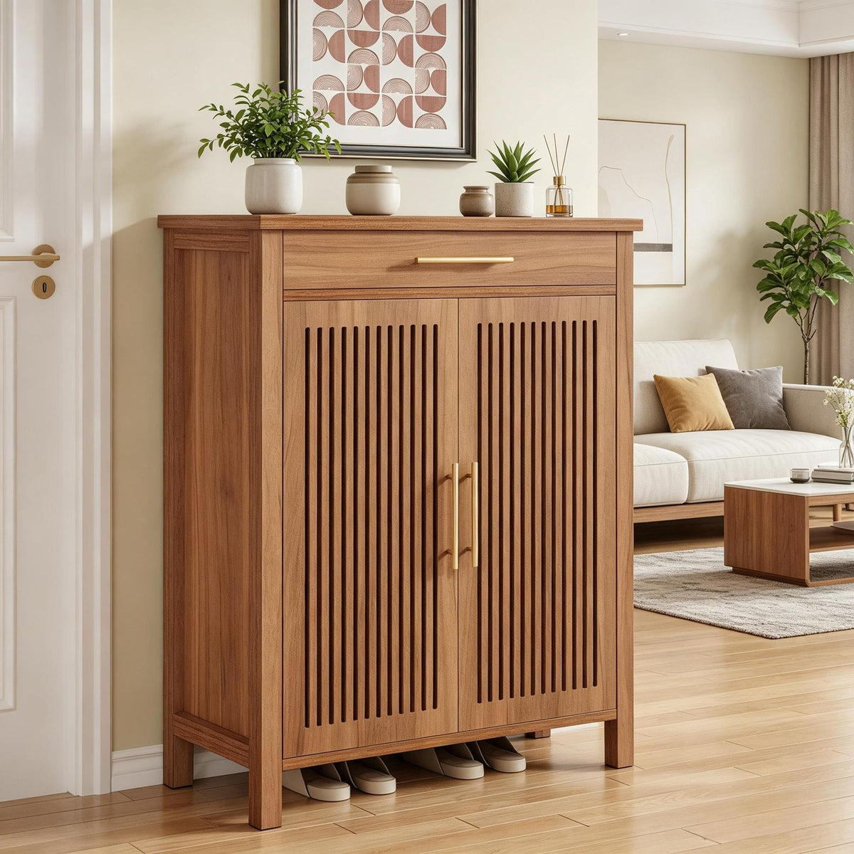 Farmhouse Shoe Cabinet with Flexible Interior Storage