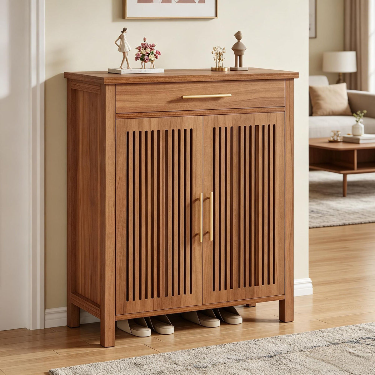 Farmhouse Shoe Cabinet with Flexible Interior Storage