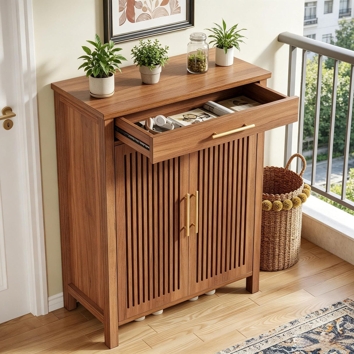 Farmhouse Shoe Cabinet with Flexible Interior Storage
