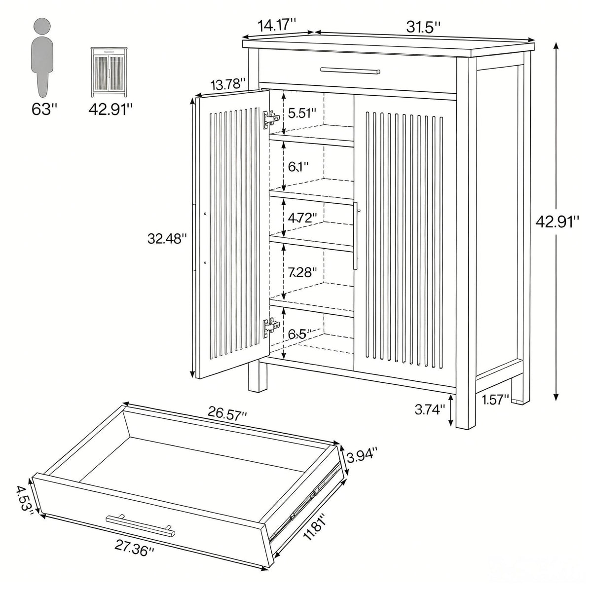Farmhouse Shoe Cabinet with Flexible Interior Storage