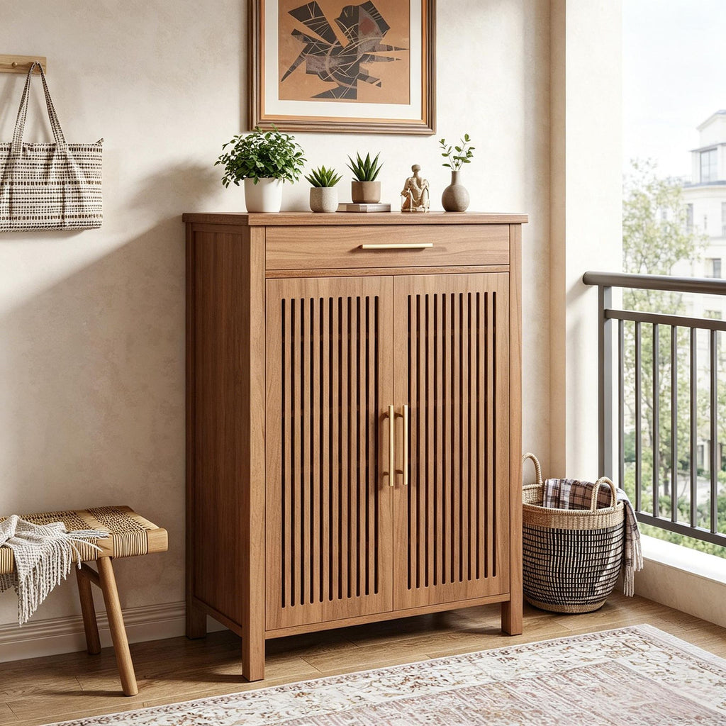 Farmhouse Shoe Cabinet with Flexible Interior Storage