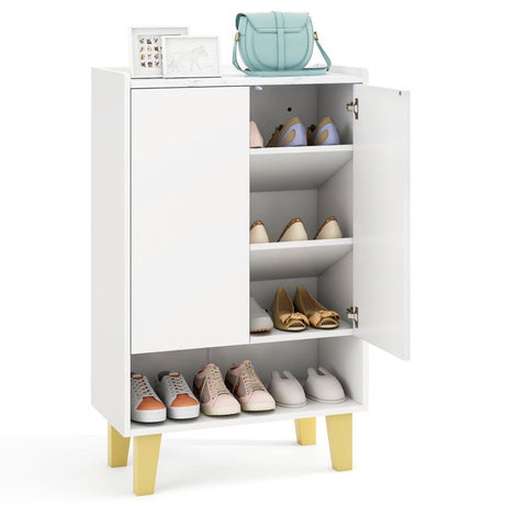 Faux Marble Shoe Cabinet with Adjustable Tilting Shelves