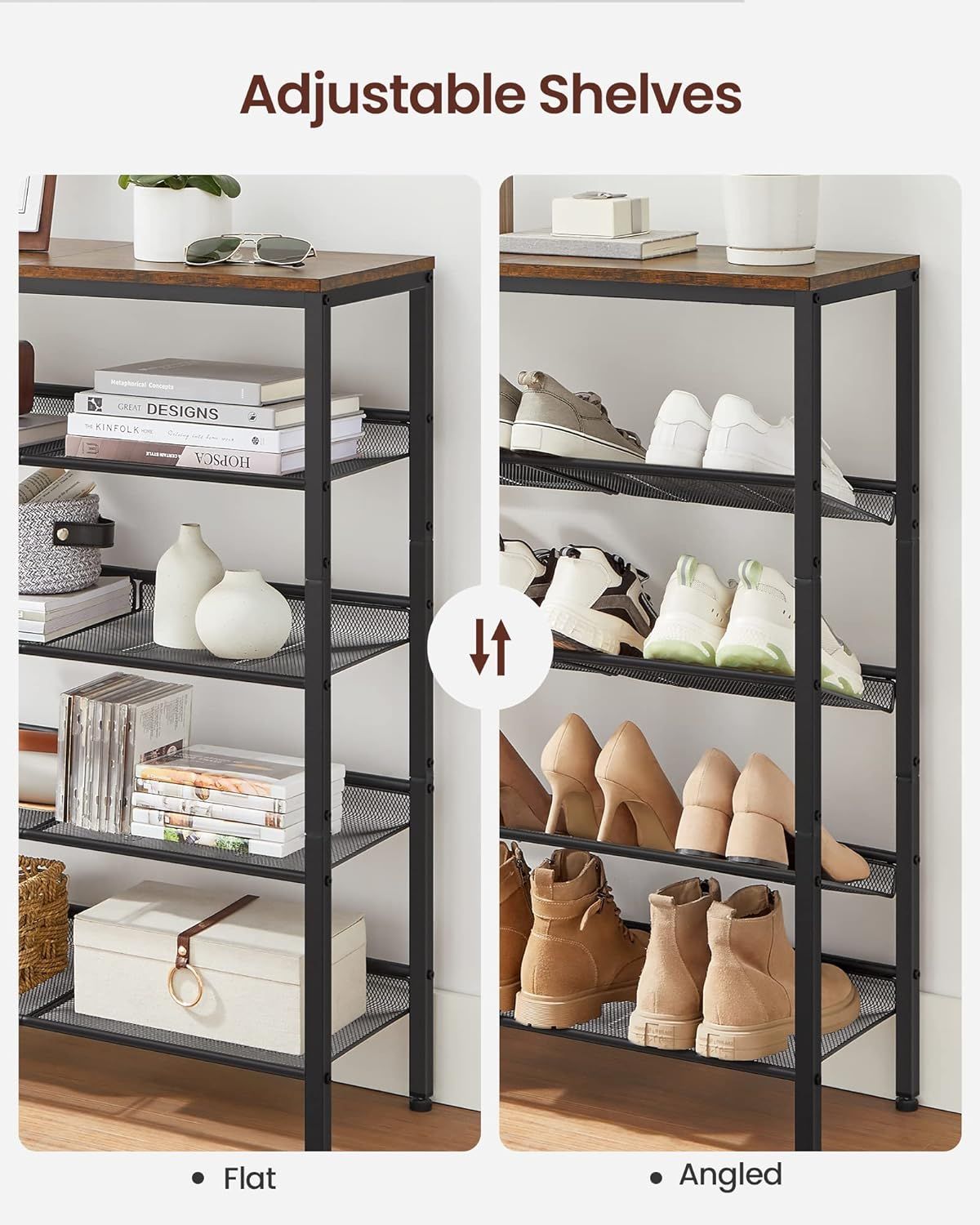 Five-Tier Freestanding Shoe Rack with Open Shelves for Heels and High-Tops