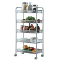 Five-Tier Rolling Storage Cart with Lockable Wheels and Hooks