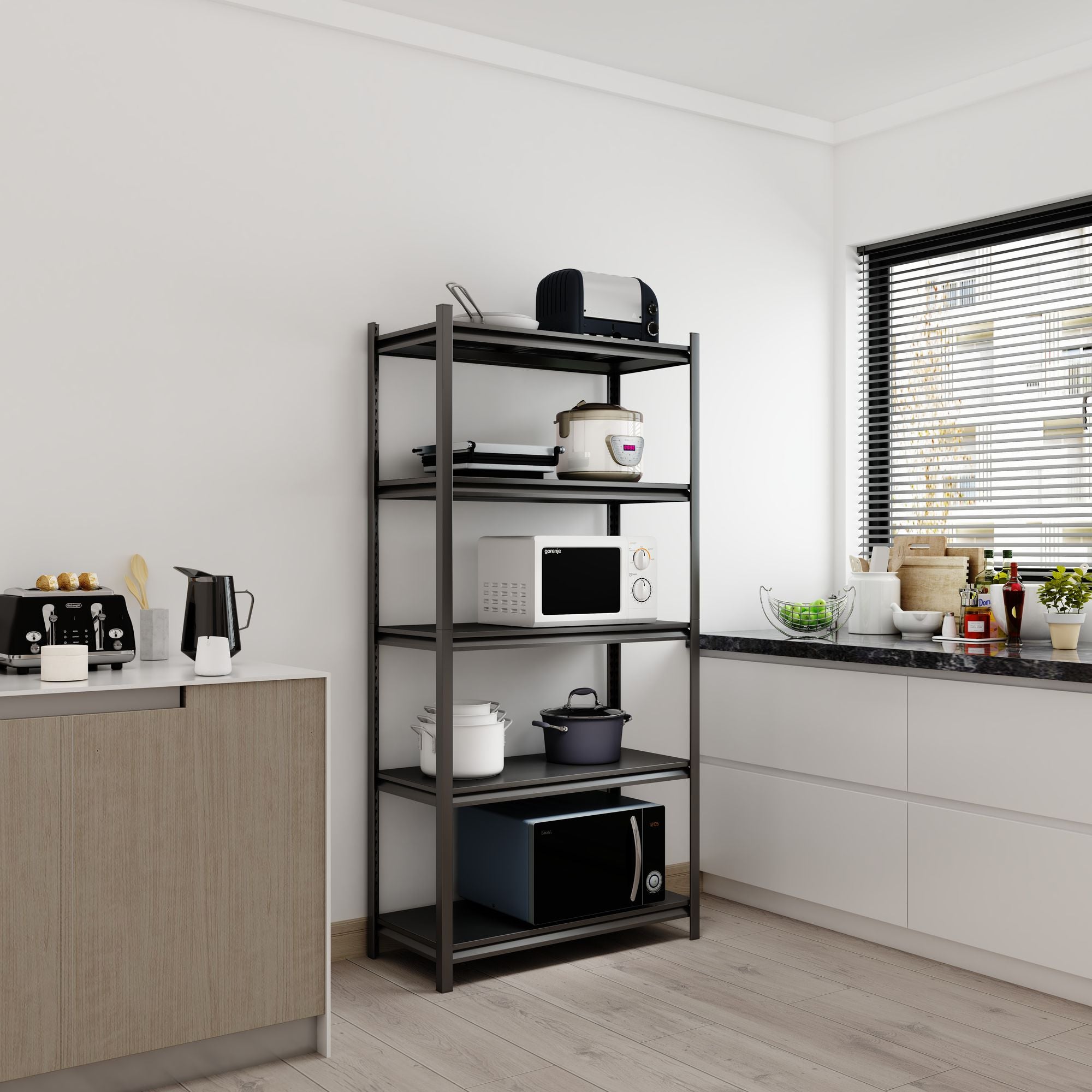 5 Tier Storage Shelves, Adjustable Metal Shelving Unit, Black, Needs Assembly