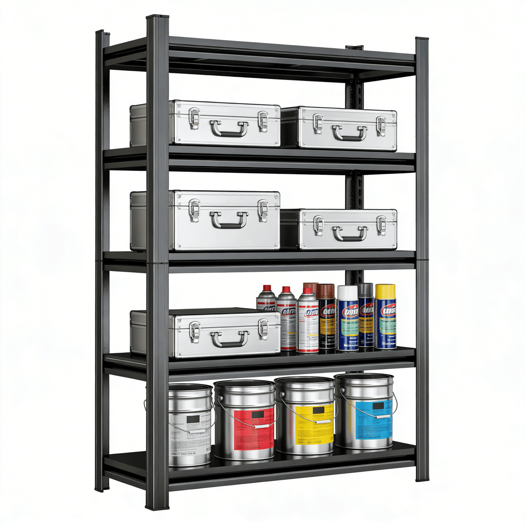 5 Tier Storage Shelves, Adjustable Metal Shelving Unit, Black, Needs Assembly