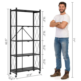 5-Tier Foldable Storage Shelf with Triangular Frame and Locking Wheels