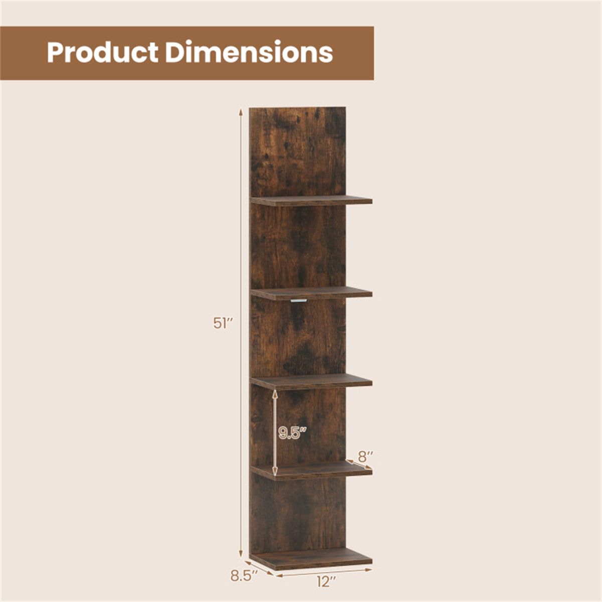 5-Tier Wall Mounted Floating Shelf for Stylish Storage and Display