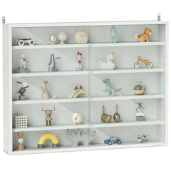 5-Tier Wall-Mounted Display Cabinet with Glass Doors and Adjustable Shelves