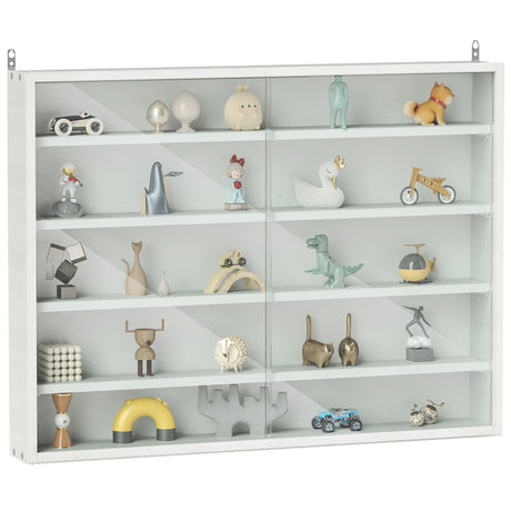 5-Tier Wall-Mounted Display Cabinet with Glass Doors and Adjustable Shelves