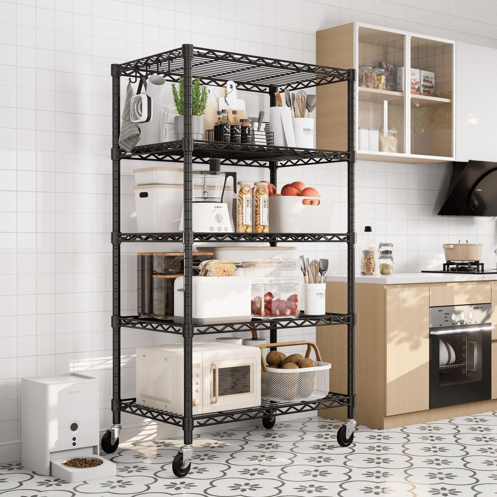 5-Tier Wire Shelving Unit with Wheels – Adjustable & Mobile Storage