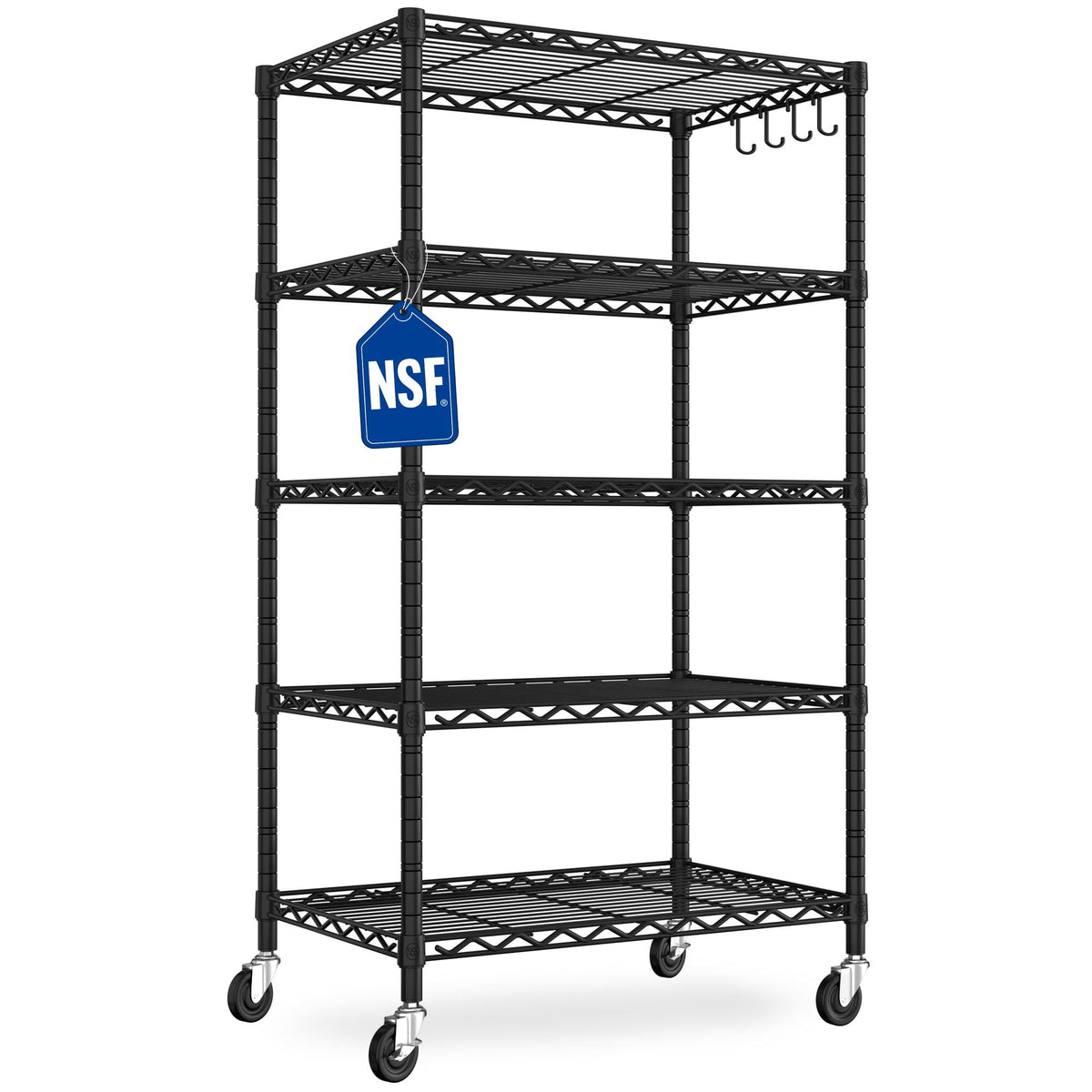 5-Tier Wire Shelving Unit with Wheels – Adjustable & Mobile Storage