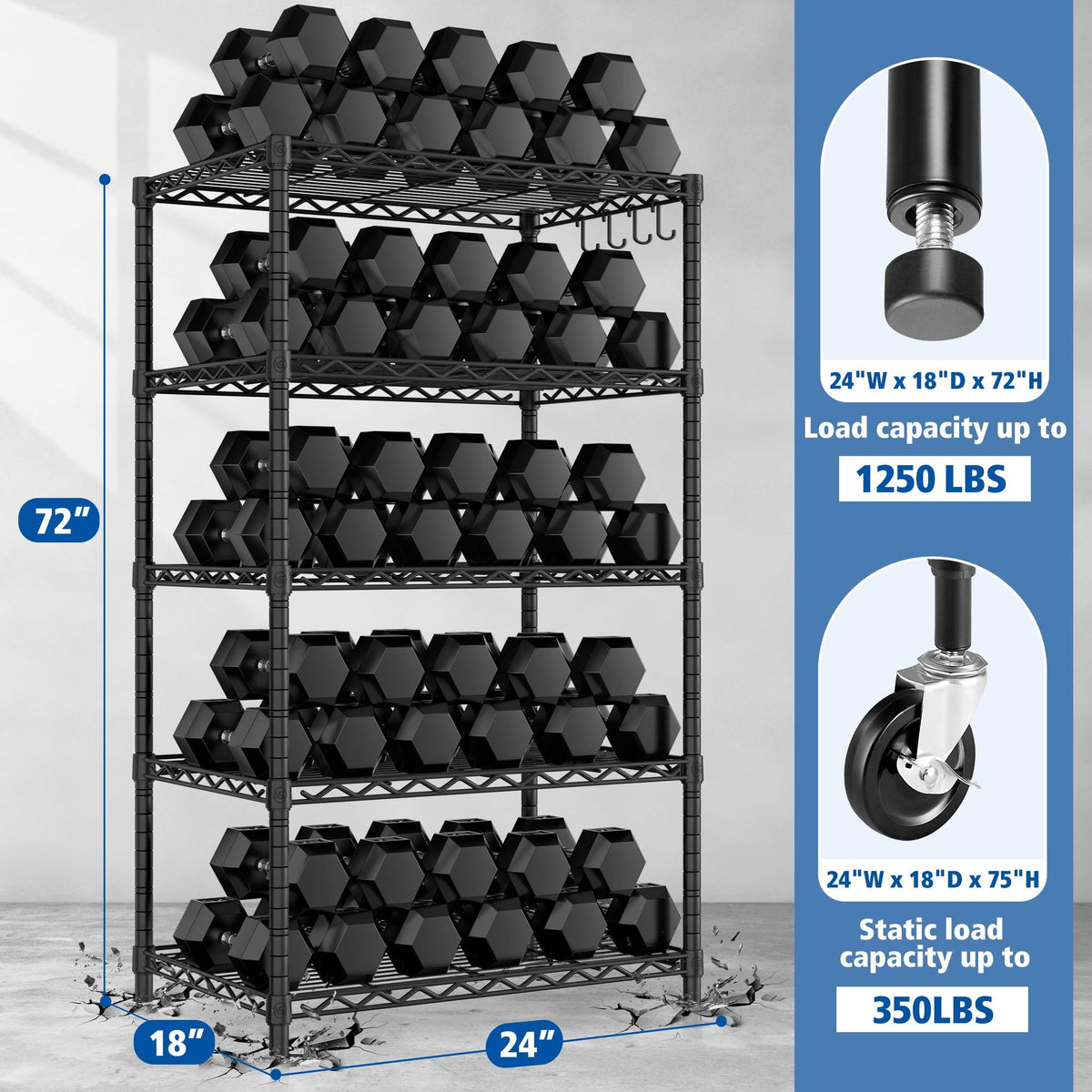 5-Tier Wire Shelving Unit with Wheels – Adjustable & Mobile Storage