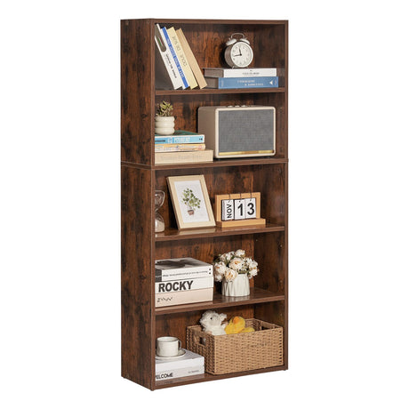 5 Tiers Narrow Bookshelf, Wooden Open Bookcase with Height-Adjustable Shelf