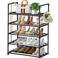 5-Tier Stackable Shoe Rack with Hooks – Adjustable Height Organizer for Boots & Heels