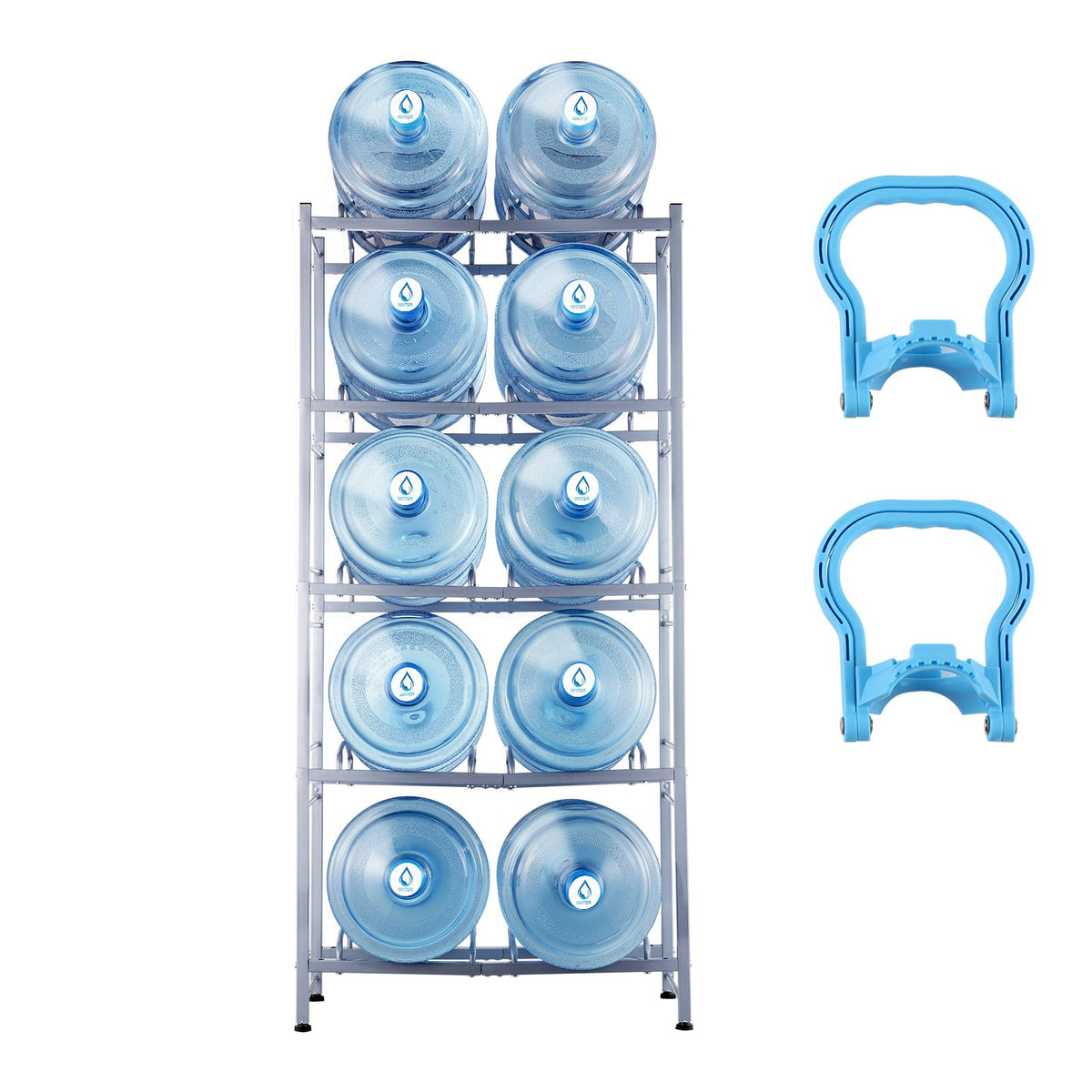 5 Tiers Water Jug Holder, 5 Gallon Water Bottle Holder, Double Row Water Bottle Rack for 10 Bottles
