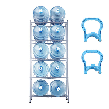 5 Tiers Water Jug Holder, 5 Gallon Water Bottle Holder, Double Row Water Bottle Rack for 10 Bottles