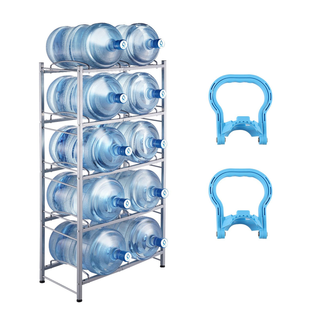 5 Tiers Water Jug Holder, 5 Gallon Water Bottle Holder, Double Row Water Bottle Rack for 10 Bottles