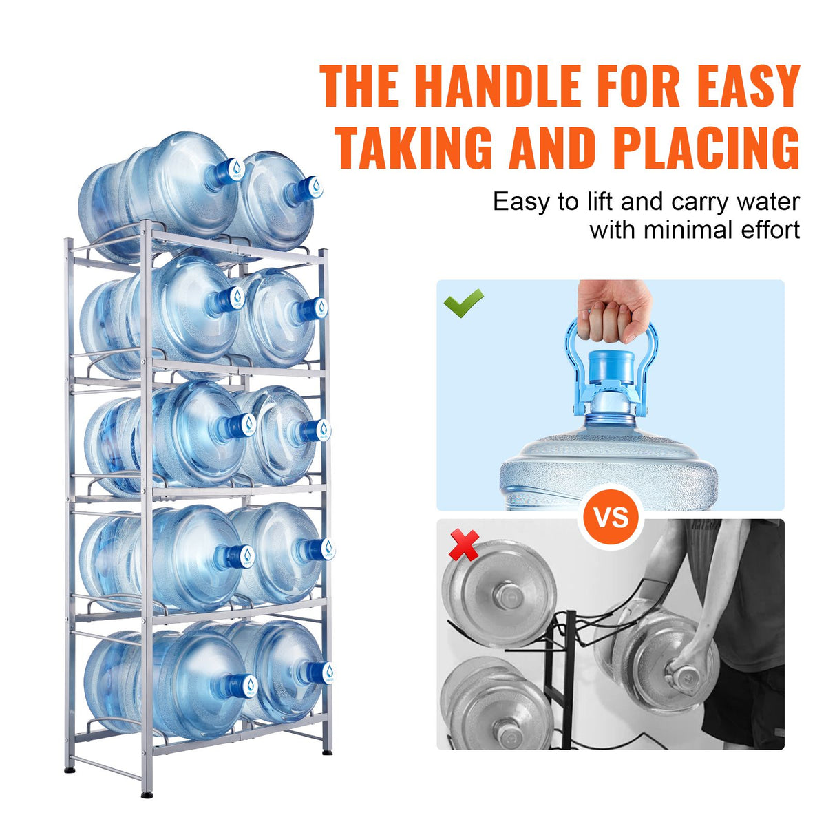 5 Tiers Water Jug Holder, 5 Gallon Water Bottle Holder, Double Row Water Bottle Rack for 10 Bottles