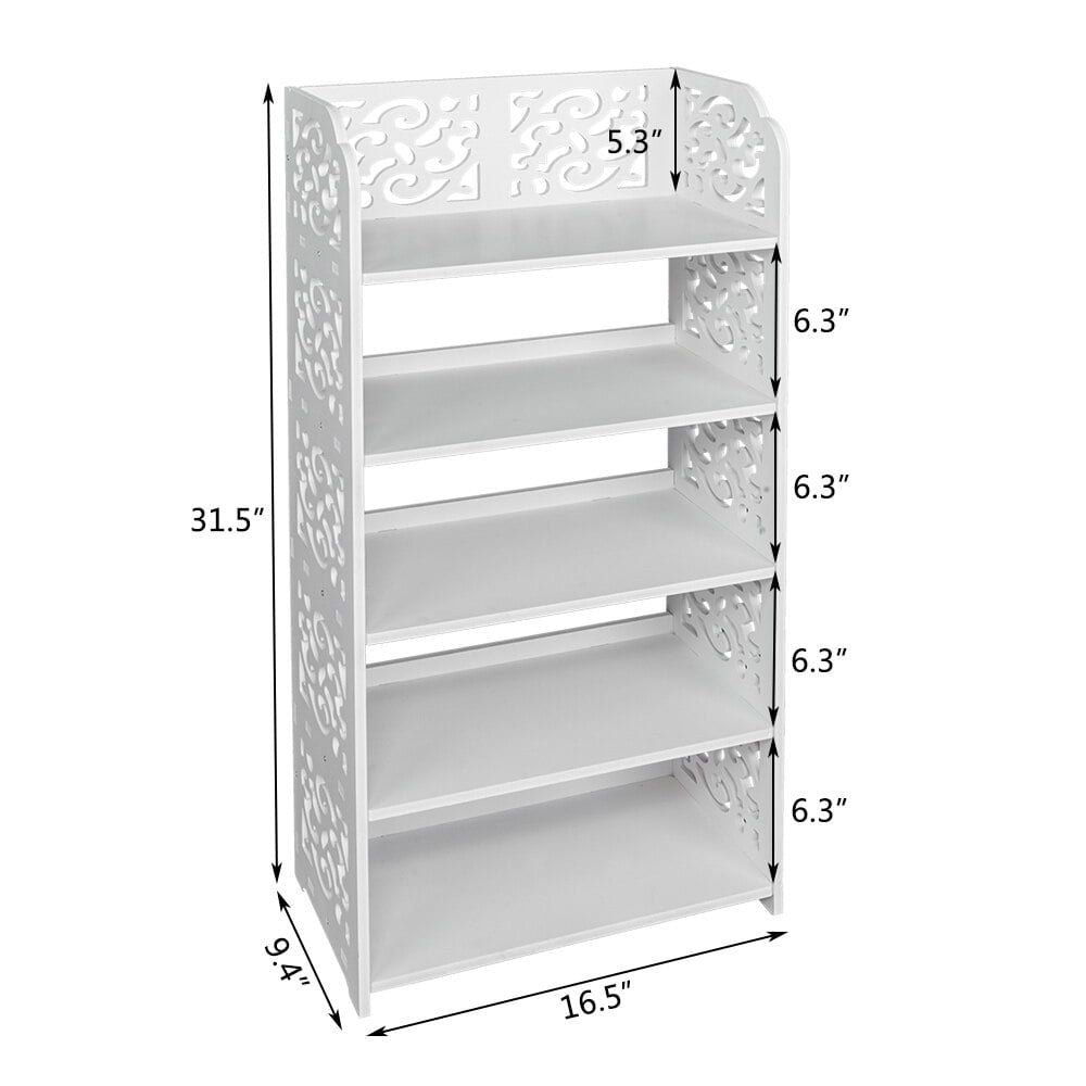Five-Tier White Shoe Rack with Carved Detail