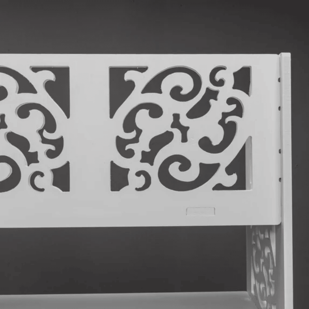Five-Tier White Shoe Organizer with Carved Detail