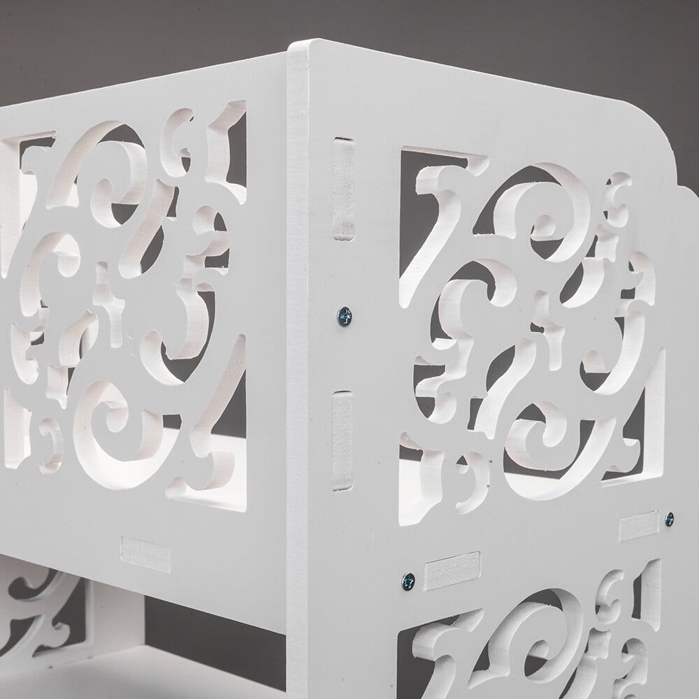 Five-Tier White Shoe Rack with Carved Detail