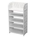 Five-Tier White Shoe Rack with Carved Detail