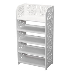 Five-Tier White Shoe Rack with Carved Detail