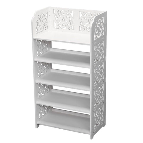 Five-Tier White Shoe Rack with Carved Detail