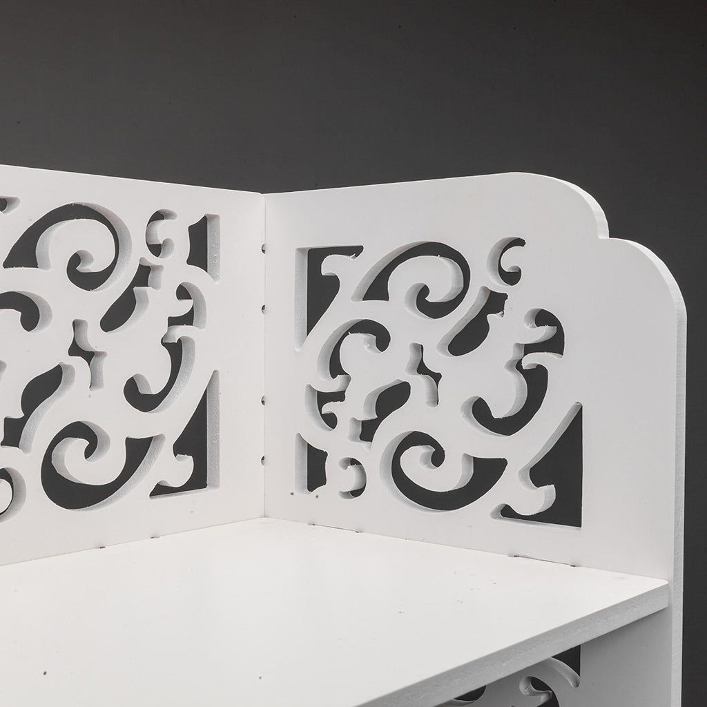 Five-Tier White Shoe Rack with Carved Detail