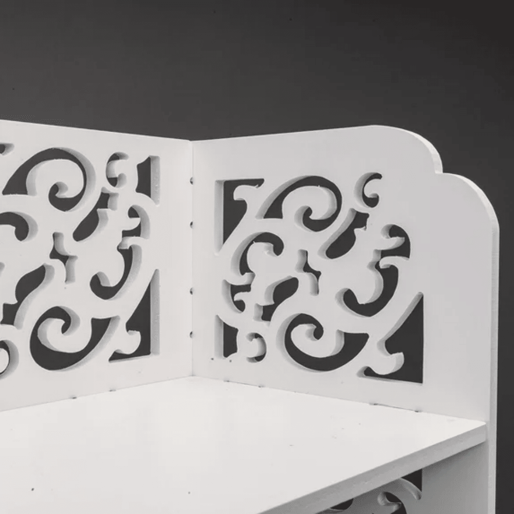 Five-Tier White Shoe Organizer with Carved Detail