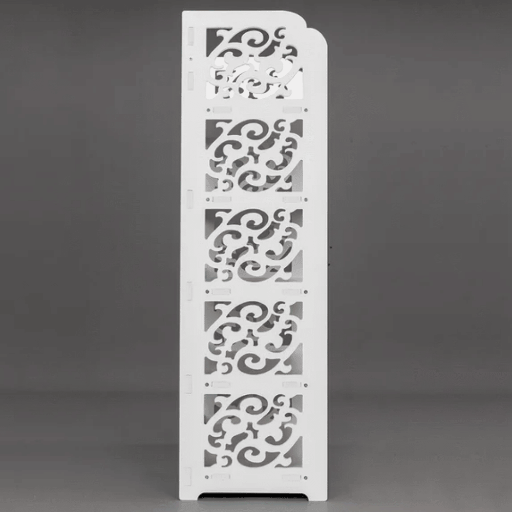 Five-Tier White Shoe Organizer with Carved Detail