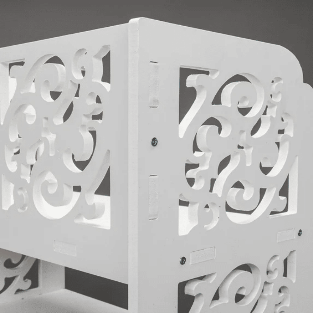 Five-Tier White Shoe Organizer with Carved Detail