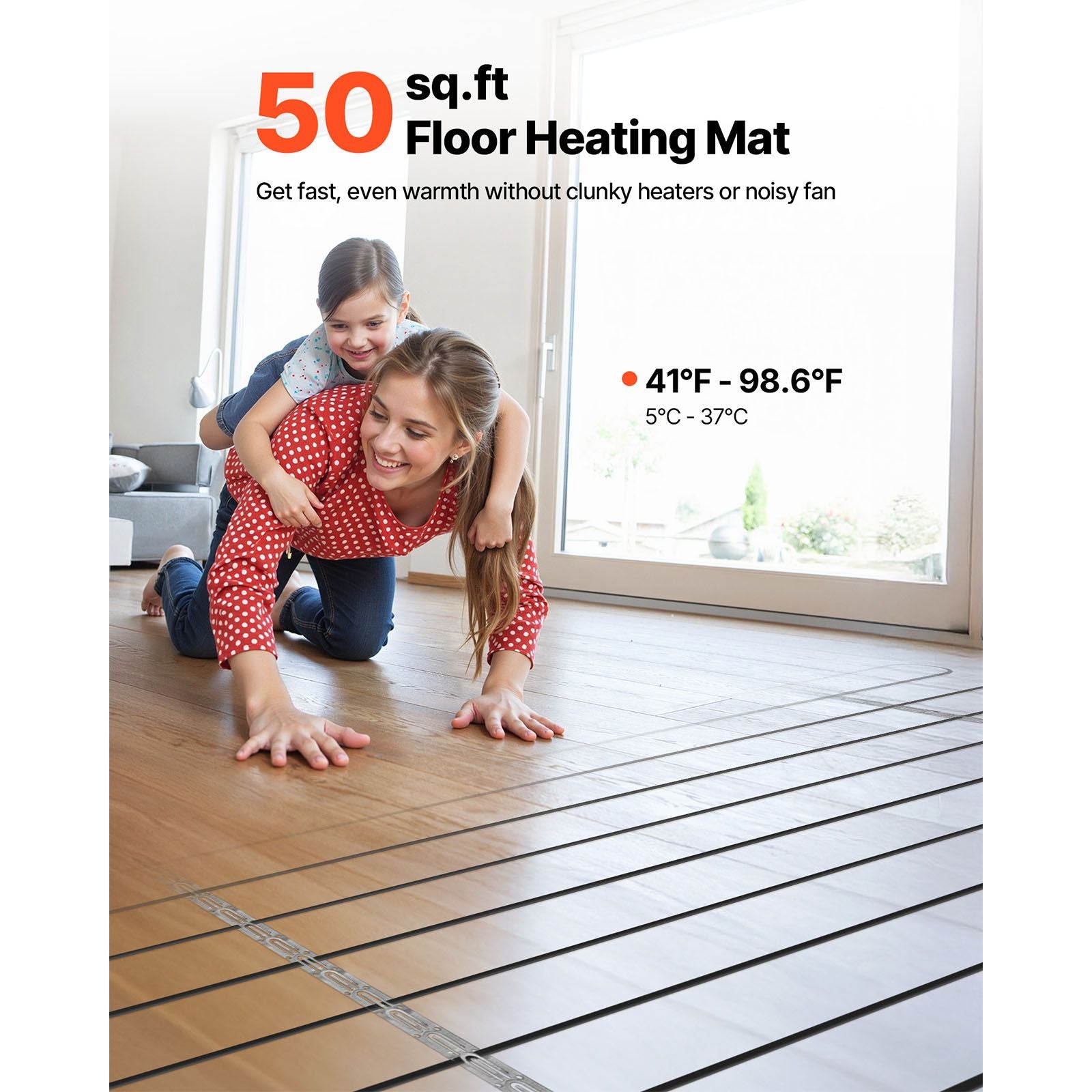 50 sqft Underfloor Heating Cable Kit, 120V Electric Radiant Heated Floor System, with Smart Control
