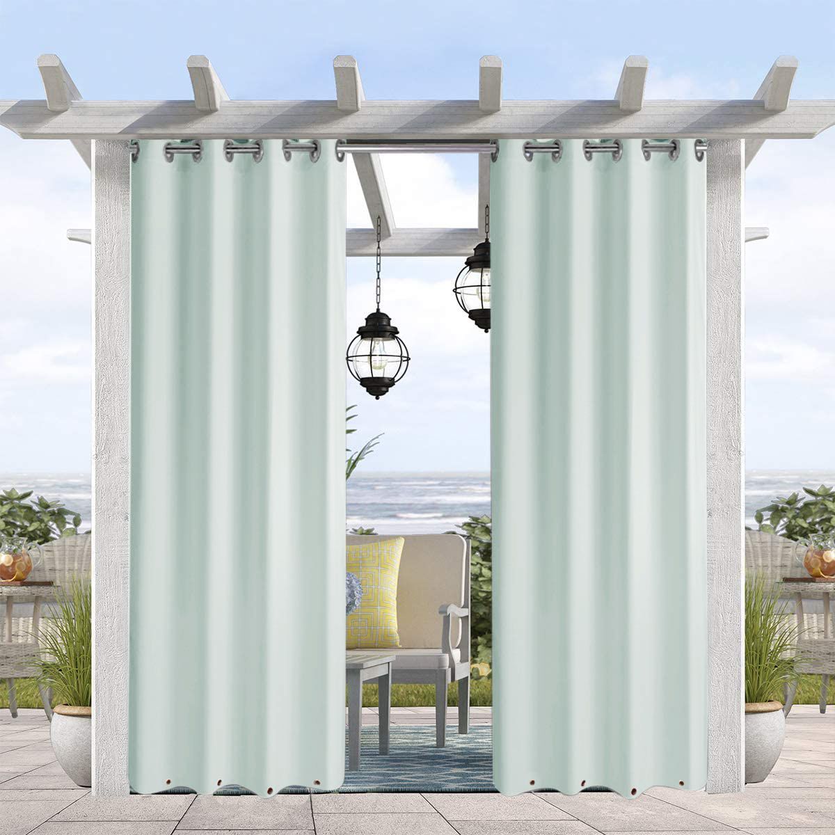 Beige Outdoor Privacy Curtain with Dual Perforations