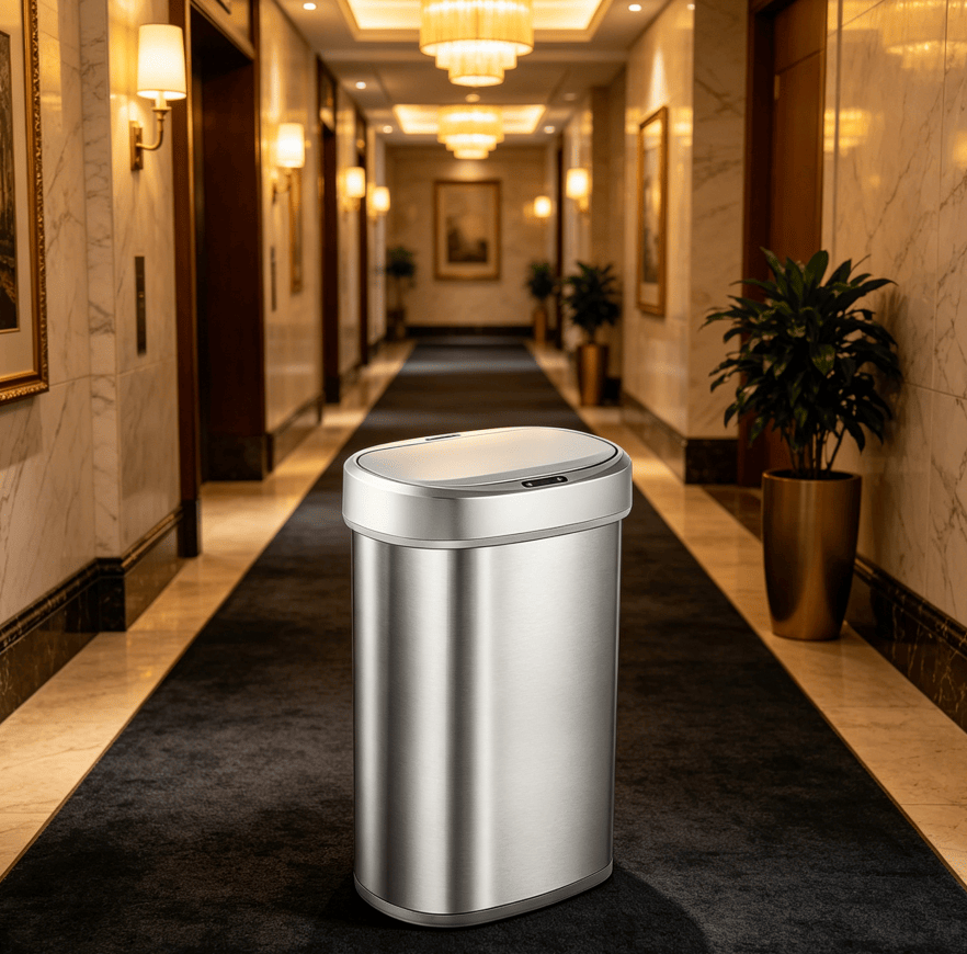 50L Brushed Silver Stainless Steel Automatic Sensor Trash Can – Touchless Motion Activated with Auto Close