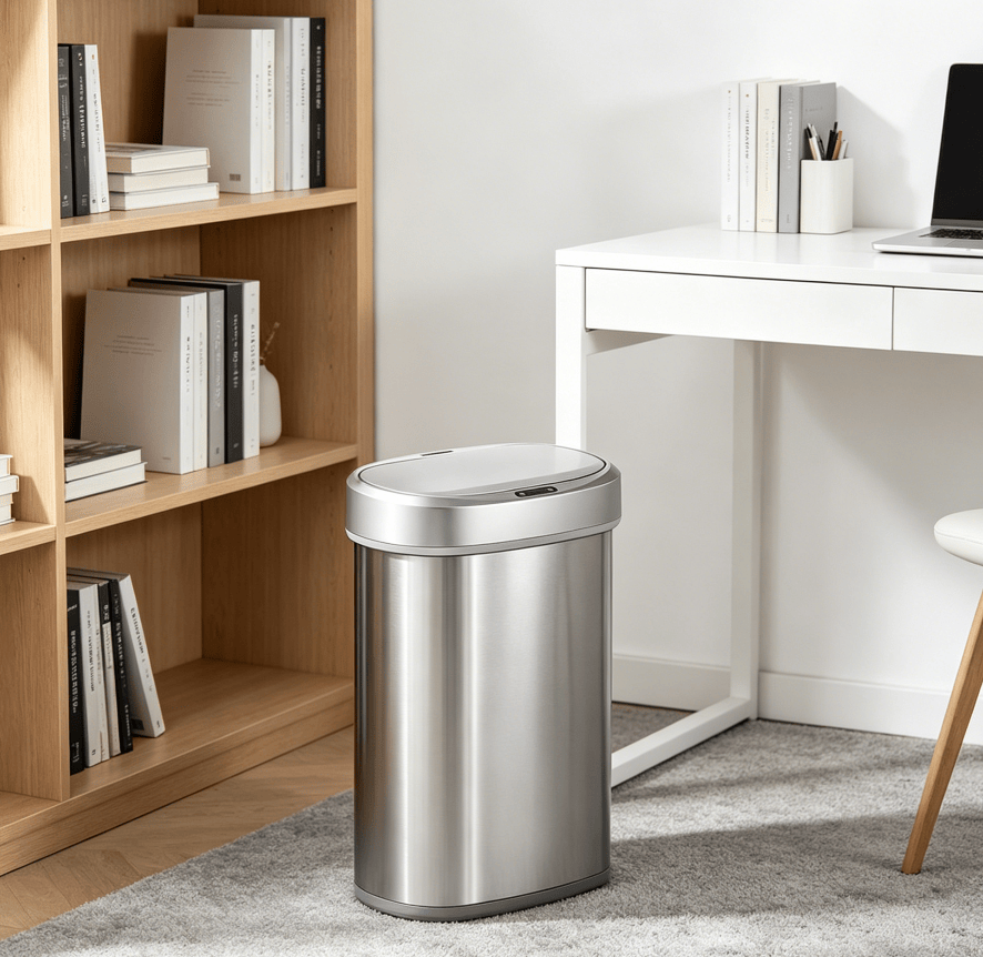 50L Brushed Silver Stainless Steel Automatic Sensor Trash Can – Touchless Motion Activated with Auto Close