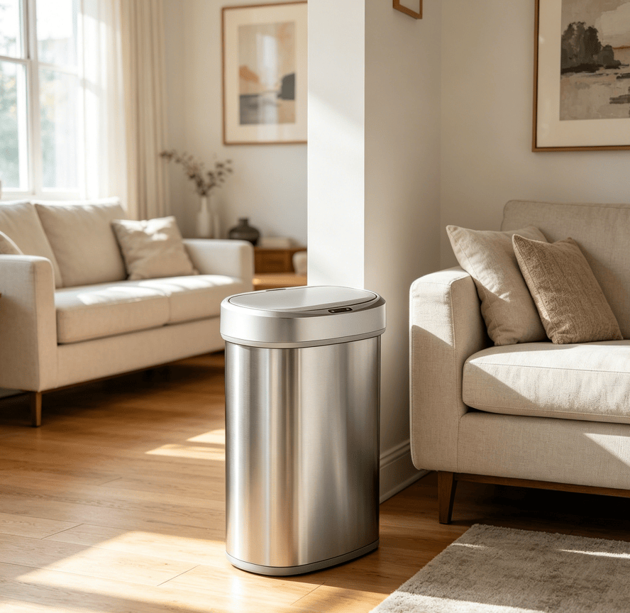 50L Brushed Silver Stainless Steel Automatic Sensor Trash Can – Touchless Motion Activated with Auto Close