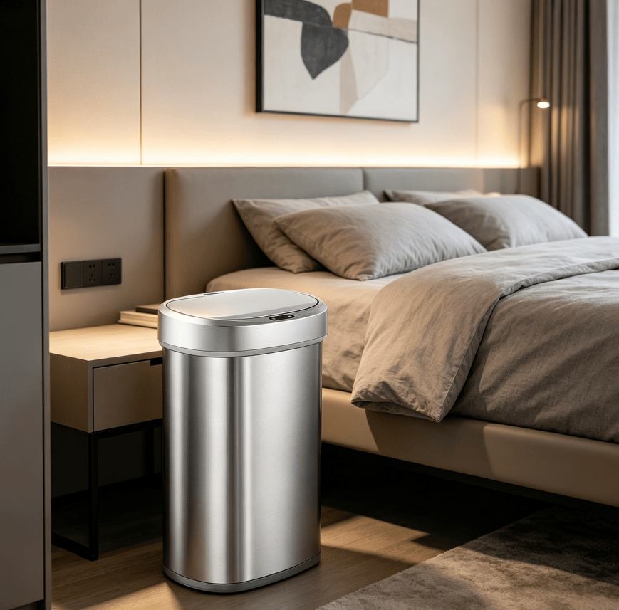 50L Brushed Silver Stainless Steel Automatic Sensor Trash Can – Touchless Motion Activated with Auto Close