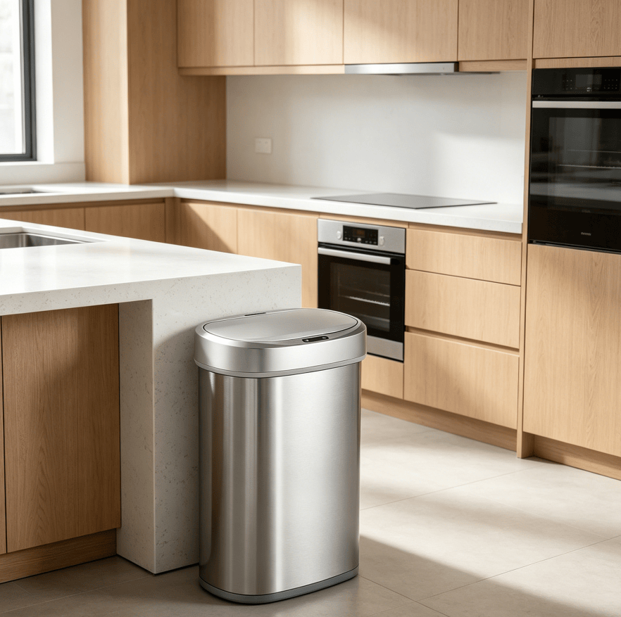 50L Brushed Silver Stainless Steel Automatic Sensor Trash Can – Touchless Motion Activated with Auto Close