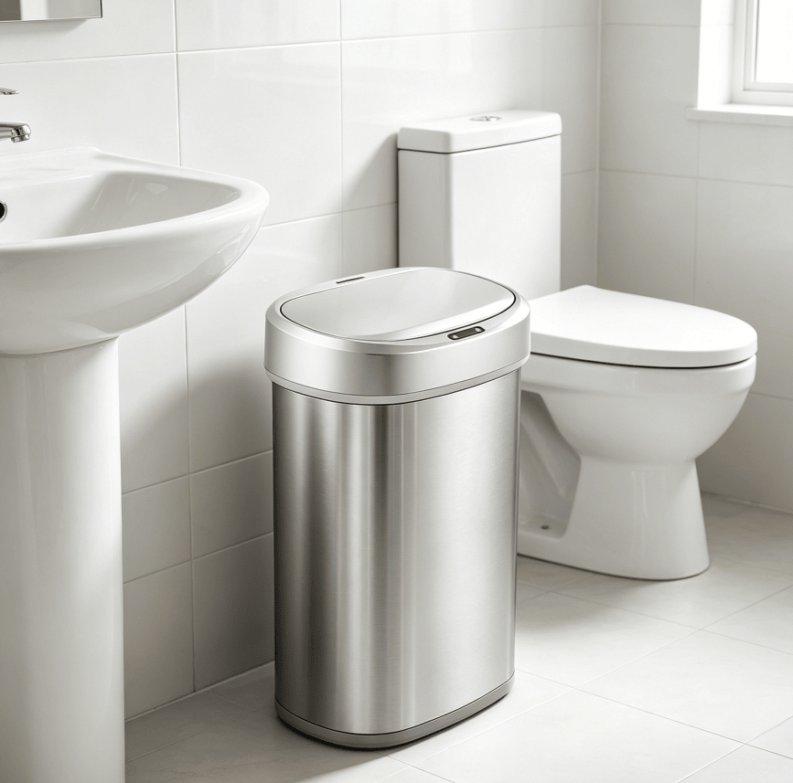 50L Brushed Silver Stainless Steel Automatic Sensor Trash Can – Touchless Motion Activated with Auto Close