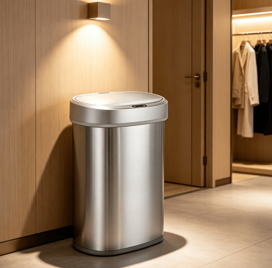 50L Brushed Silver Stainless Steel Automatic Sensor Trash Can – Touchless Motion Activated with Auto Close